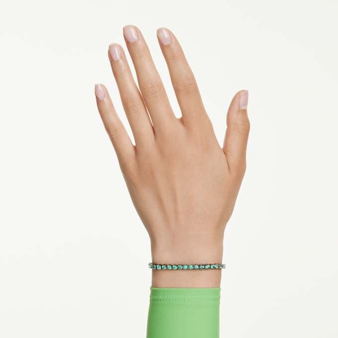 Brățară Matrix Tennis cu tăietură rotundă, verde, placată cu ruteniu Brățară Matrix Tennis cu tăietură rotundă, verde, placată cu ruteniu