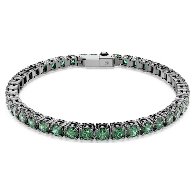 Brățară Matrix Tennis cu tăietură rotundă, verde, placată cu ruteniu Brățară Matrix Tennis cu tăietură rotundă, verde, placată cu ruteniu