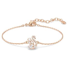 Brățară „Swan” cu tăieturi mixte, lebădă, albă, placată în nuanță de aur roz Brățară „Swan” cu tăieturi mixte, lebădă, albă, placată în nuanță de aur roz