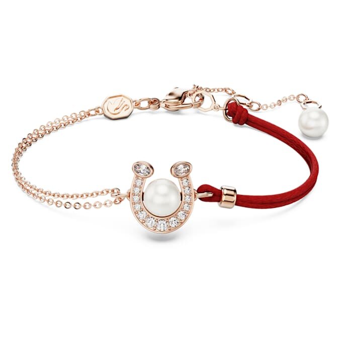 Brățară Symbolica cu perlă de cristal, pavé, potcoavă, albă, placată cu aur roz Brățară Symbolica cu perlă de cristal, pavé, potcoavă, albă, placată cu aur roz