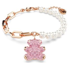 Brățară Teddy cu perle de cristal, ursuleț, roz, placată în nuanță de aur roz