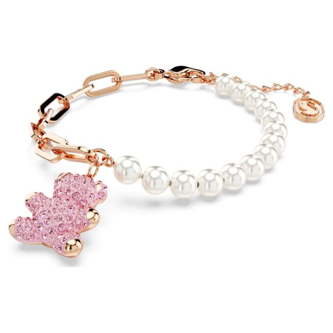 Brățară Teddy cu perle de cristal, ursuleț, roz, placată în nuanță de aur roz Brățară Teddy cu perle de cristal, ursuleț, roz, placată în nuanță de aur roz