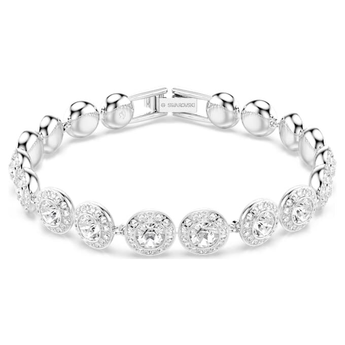 Brățară Una Angelic cu tăietură rotundă, albă, placată cu rodiu Brățară Una Angelic cu tăietură rotundă, albă, placată cu rodiu