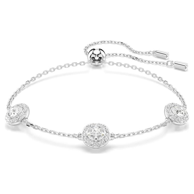 Brățară Una Angelic cu tăietură rotundă, motive pe ambele fețe, albă, placată cu rodiu Brățară Una Angelic cu tăietură rotundă, motive pe ambele fețe, albă, placată cu rodiu