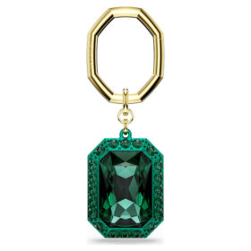 Breloc cu cristal tăiat octogonal, verde, finisaj metalic mixt