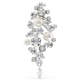 Broșă Constella cu perle de cristal, tăietură rotundă, albă, placată cu rodiu Broșă Constella cu perle de cristal, tăietură rotundă, albă, placată cu rodiu