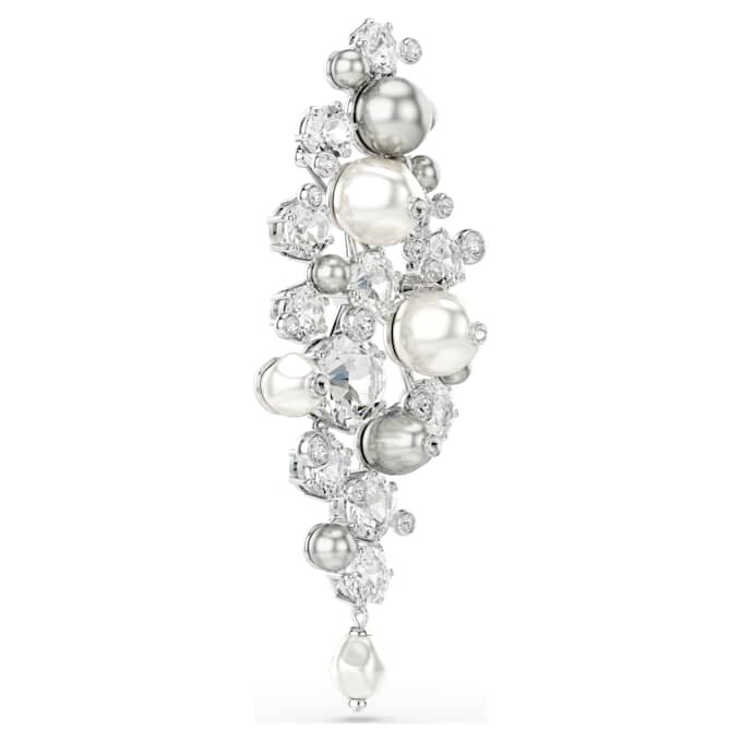 Broșă Constella cu perle de cristal, tăietură rotundă, albă, placată cu rodiu Broșă Constella cu perle de cristal, tăietură rotundă, albă, placată cu rodiu