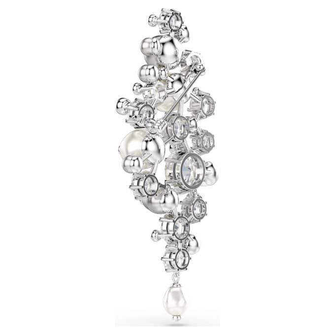Broșă Constella cu perle de cristal, tăietură rotundă, albă, placată cu rodiu Broșă Constella cu perle de cristal, tăietură rotundă, albă, placată cu rodiu