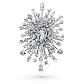 Broșă Galaxy cu diamante create în laborator, 15,71 carate în total, forme mixte, aur alb de 18K