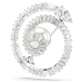 Broșă în formă de șarpe cu perle de cristal, tăieturi mixte, Anul Șarpelui, alb, placată cu rodiu