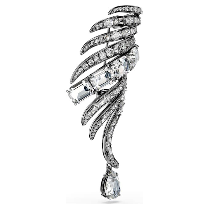 Broșa „Feather” din colecția Vienna, albă, placată cu ruteniu Broșa „Feather” din colecția Vienna, albă, placată cu ruteniu