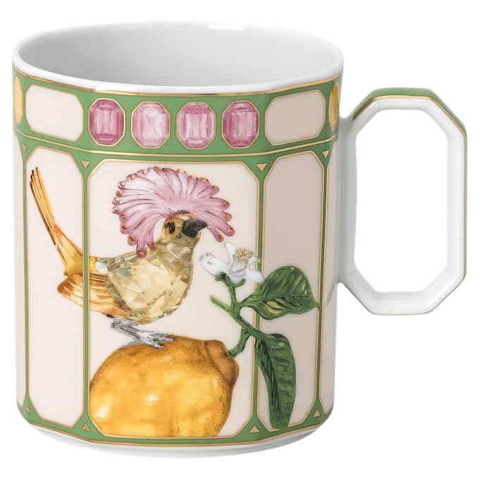 Cană Idyllia din porțelan, cu motiv imprimat cu cristale, muscar, verde Cană Idyllia din porțelan, cu motiv imprimat cu cristale, muscar, verde