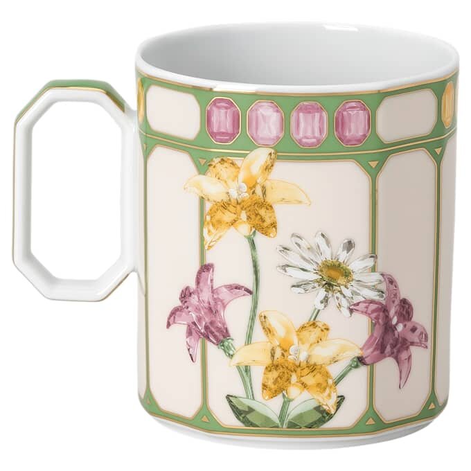 Cană Idyllia din porțelan, cu motiv imprimat cu cristale, muscar, verde Cană Idyllia din porțelan, cu motiv imprimat cu cristale, muscar, verde