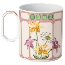 Cană Idyllia din porțelan, motiv cu imprimeu de cristal, muscar, roz