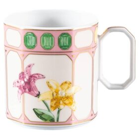 Ceașcă de cafea Idyllia cu farfurioară, din porțelan, cu motiv imprimat cu cristale, flori, multicolor