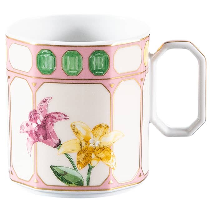 Ceașcă de cafea Idyllia cu farfurioară, din porțelan, cu motiv imprimat cu cristale, flori, multicolor Ceașcă de cafea Idyllia cu farfurioară, din porțelan, cu motiv imprimat cu cristale, flori, multicolor