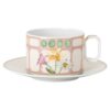 Ceașcă de ceai Idyllia cu farfurioară, porțelan, motiv imprimat cu cristale, buchet, multicolor Ceașcă de ceai Idyllia cu farfurioară, porțelan, motiv imprimat cu cristale, buchet, multicolor