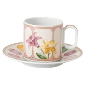 Ceașcă de espresso Idyllia cu farfurioară, porțelan, motiv imprimat cu cristale, citron, multicolor