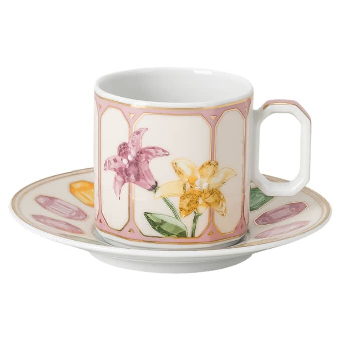 Ceașcă de espresso Idyllia cu farfurioară, porțelan, motiv imprimat cu cristale, citron, multicolor Ceașcă de espresso Idyllia cu farfurioară, porțelan, motiv imprimat cu cristale, citron, multicolor