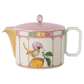 Ceainic Idyllia din porțelan, cu motiv imprimat cu cristale, pasăre, multicolor