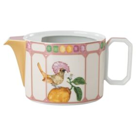 Ceainic Idyllia din porțelan, cu motiv imprimat cu cristale, pasăre, multicolor