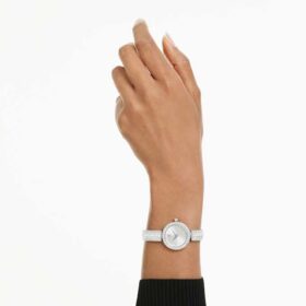Ceas-brățară Matrix Pearl, fabricat în Elveția, brățară cu cristale, alb, oțel inoxidabil