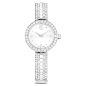Ceas-brățară Matrix Pearl, fabricat în Elveția, brățară cu cristale, alb, oțel inoxidabil