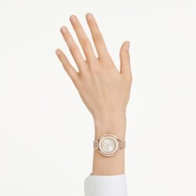 Ceas Crystalline Aura, fabricat în Elveția, brățară metalică, nuanță de aur roz, finisaj în nuanță de aur roz