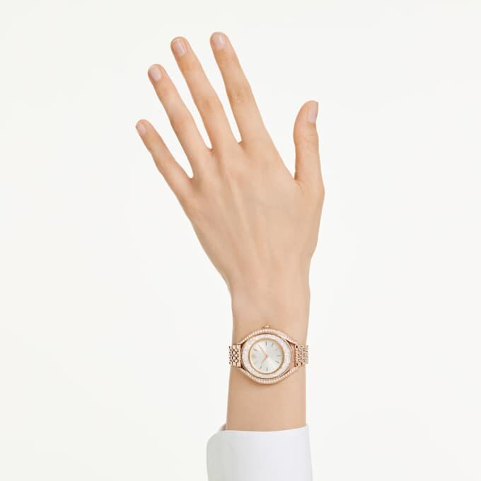 Ceas Crystalline Aura, fabricat în Elveția, brățară metalică, nuanță de aur roz, finisaj în nuanță de aur roz Ceas Crystalline Aura, fabricat în Elveția, brățară metalică, nuanță de aur roz, finisaj în nuanță de aur roz