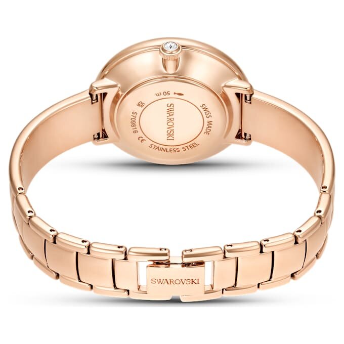 Ceas cu brățară tip bangle Crystalline, fabricat în Elveția, brățară metalică, alb, finisaj aur roz Ceas cu brățară tip bangle Crystalline, fabricat în Elveția, brățară metalică, alb, finisaj aur roz