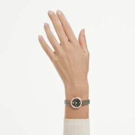 Ceas cu brățară tip brățară Matrix Pearl, fabricat în Elveția, brățară cu cristale, negru, finisaj aur roz