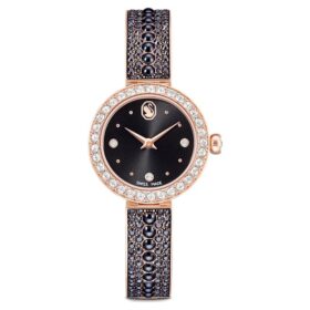 Ceas cu brățară tip brățară Matrix Pearl, fabricat în Elveția, brățară cu cristale, negru, finisaj aur roz