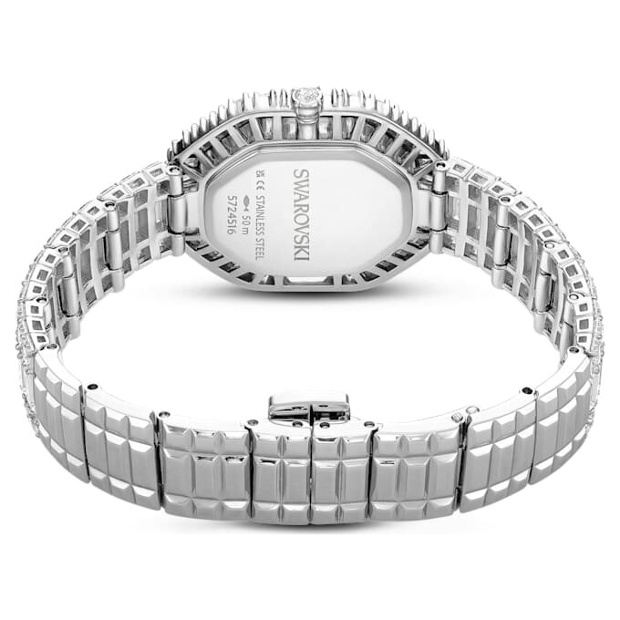 Ceas Matrix Octagon cu cristale tăiate în formă de baghetă, brățară metalică, nuanță argintie, oțel inoxidabil Ceas Matrix Octagon cu cristale tăiate în formă de baghetă, brățară metalică, nuanță argintie, oțel inoxidabil