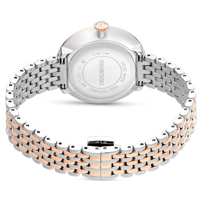 Ceas Matrix Tennis cu 7 zale, fabricat în Elveția, brățară metalică, nuanță de aur roz, finisaj metalic mixt Ceas Matrix Tennis cu 7 zale, fabricat în Elveția, brățară metalică, nuanță de aur roz, finisaj metalic mixt