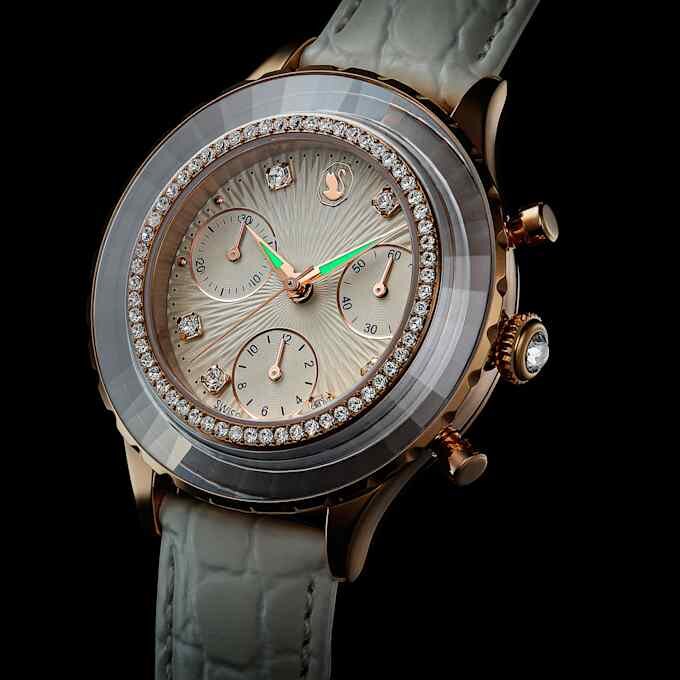 Ceas Octea Chrono fabricat în Elveția, curea din piele, alb, finisaj în nuanțe de aur roz Ceas Octea Chrono fabricat în Elveția, curea din piele, alb, finisaj în nuanțe de aur roz