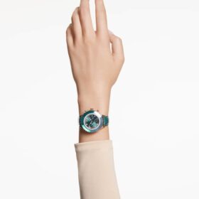 Ceas Octea Chrono fabricat în Elveția, curea din piele, verde, finisaj aur roz