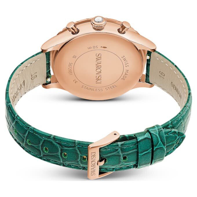 Ceas Octea Chrono fabricat în Elveția, curea din piele, verde, finisaj aur roz Ceas Octea Chrono fabricat în Elveția, curea din piele, verde, finisaj aur roz