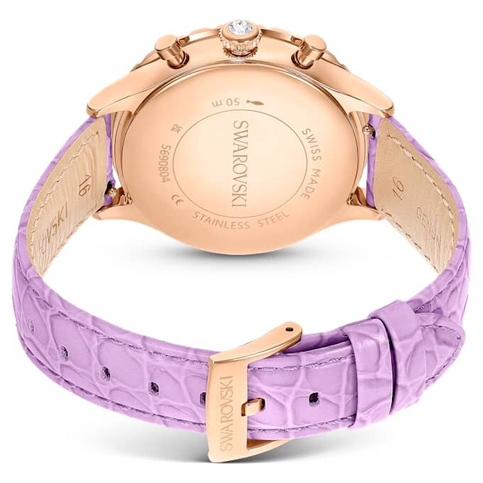 Ceas Octea Chrono fabricat în Elveția, curea din piele, violet, finisaj aur roz Ceas Octea Chrono fabricat în Elveția, curea din piele, violet, finisaj aur roz