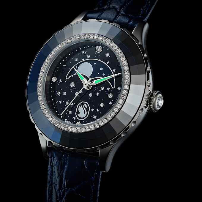 Ceas Octea Moon fabricat în Elveția, Lună, curea din piele, albastru, oțel inoxidabil Ceas Octea Moon fabricat în Elveția, Lună, curea din piele, albastru, oțel inoxidabil