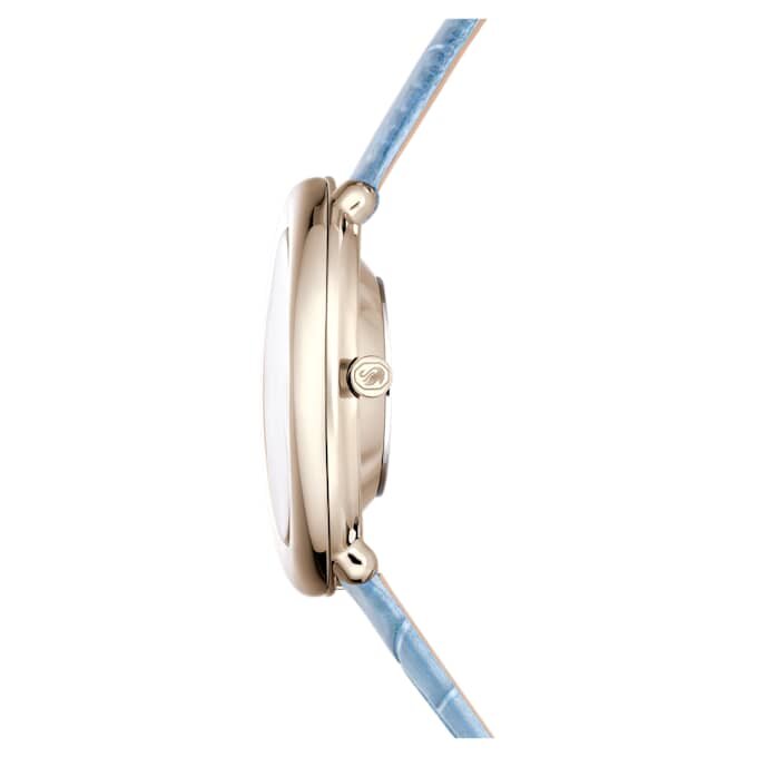 Ceas oval Imber fabricat în Elveția, curea din piele, albastru, finisaj auriu-șampanie Ceas oval Imber fabricat în Elveția, curea din piele, albastru, finisaj auriu-șampanie