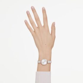 Ceasuri Matrix Pearl, fabricate în Elveția, brățări cu cristale, alb, finisaj auriu roz
