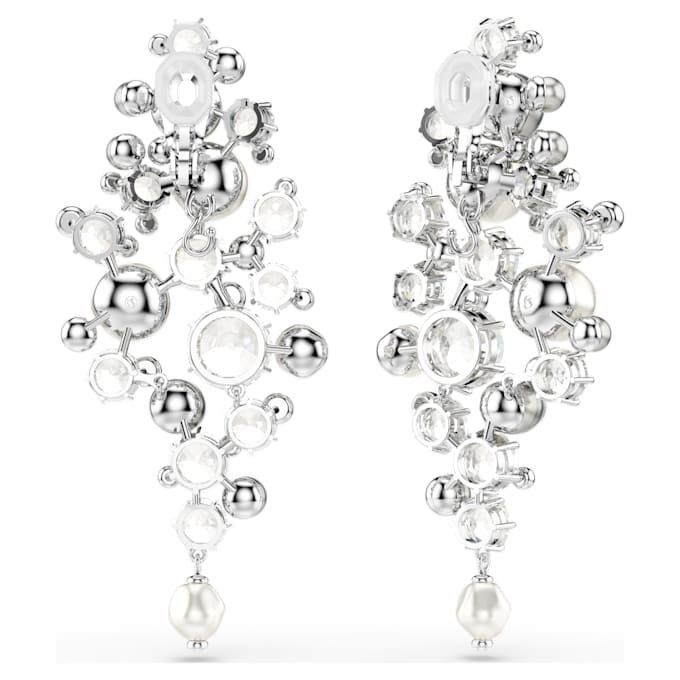 Cercei Constella cu perle de cristal, tăietură rotundă, albi, placati cu rodiu Cercei Constella cu perle de cristal, tăietură rotundă, albi, placati cu rodiu