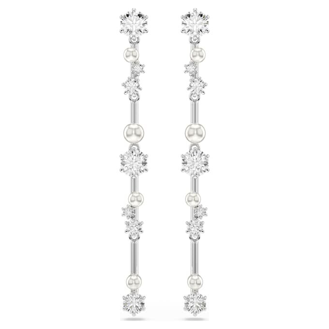 Cercei Constella cu perle de cristal, tăieturi rotunde, albi, placati cu rodiu Cercei Constella cu perle de cristal, tăieturi rotunde, albi, placati cu rodiu