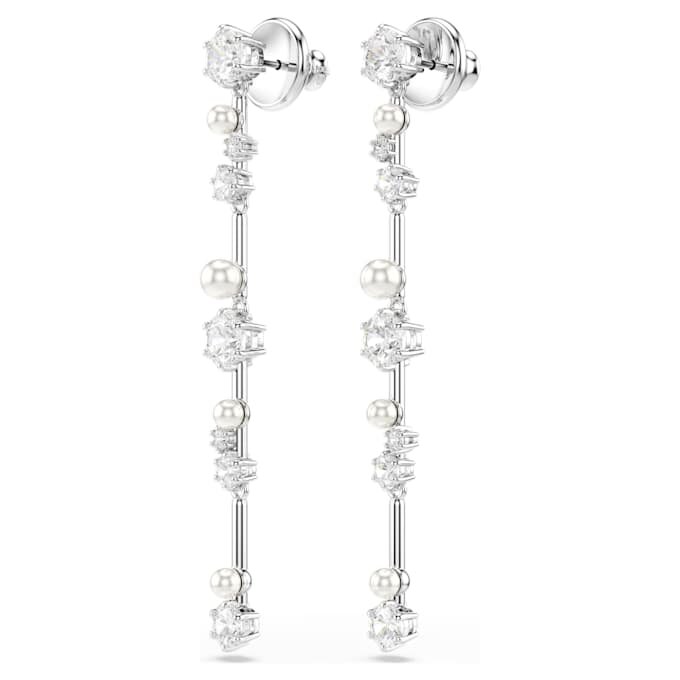 Cercei Constella cu perle de cristal, tăieturi rotunde, albi, placati cu rodiu Cercei Constella cu perle de cristal, tăieturi rotunde, albi, placati cu rodiu