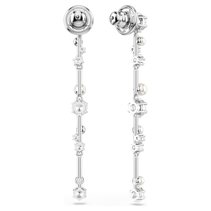 Cercei Constella cu perle de cristal, tăieturi rotunde, albi, placati cu rodiu Cercei Constella cu perle de cristal, tăieturi rotunde, albi, placati cu rodiu