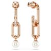 Cercei Constella Drop cu perle de cristal, tăietură rotundă, albi, placati cu aur roz Cercei Constella Drop cu perle de cristal, tăietură rotundă, albi, placati cu aur roz