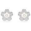 Cercei cu capse Ariana Grande X Swarovski cu perle de cristal, tăietură rotundă, formă de floare, albi, placat cu rodiu Cercei cu capse Ariana Grande X Swarovski cu perle de cristal, tăietură rotundă, formă de floare, albi, placat cu rodiu