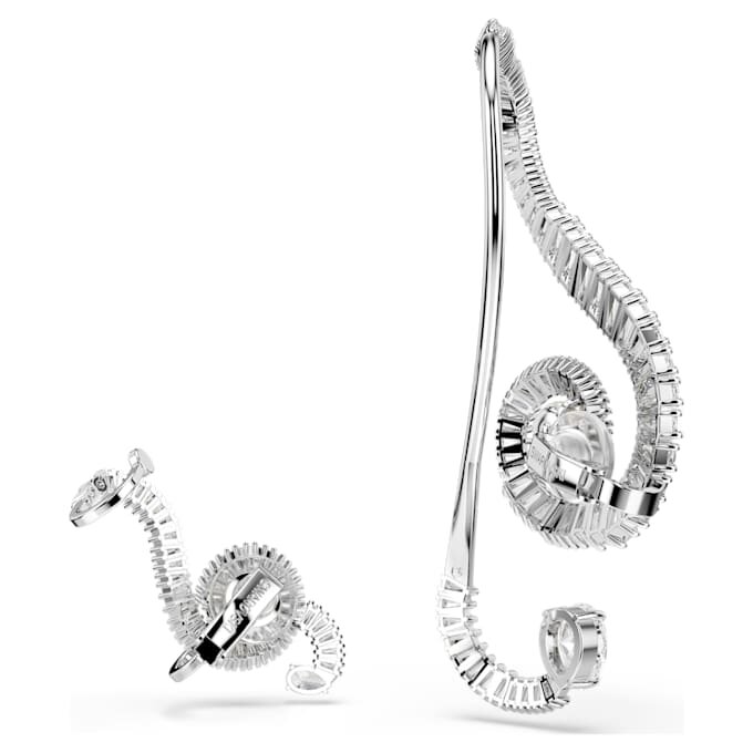 Cercei cu clemă Ariana Grande X Swarovski, design asimetric, perle de cristal, tăietură baguette, albi, placare cu rodiu Cercei cu clemă Ariana Grande X Swarovski, design asimetric, perle de cristal, tăietură baguette, albi, placare cu rodiu