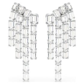 Cercei cu clemă Millenia, tăietură octogonală, stil candelabru, albi, placati cu rodiu