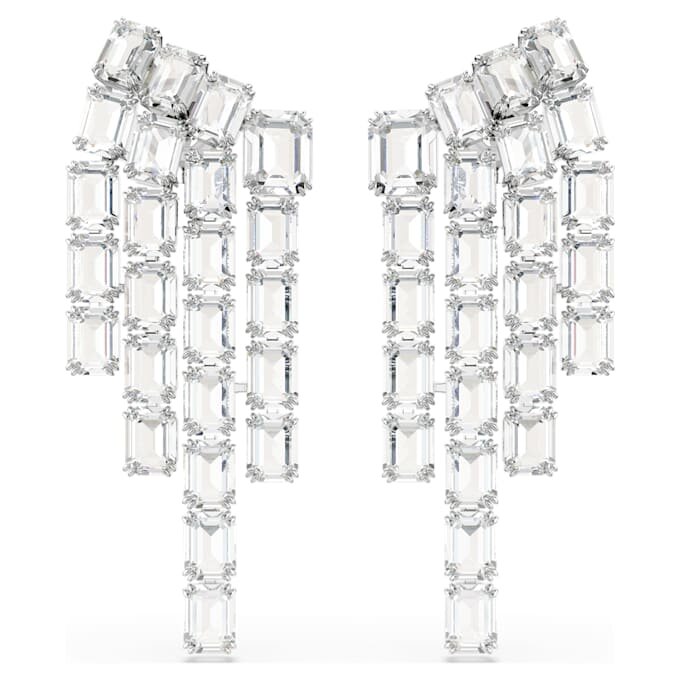 Cercei cu clemă Millenia, tăietură octogonală, stil candelabru, albi, placati cu rodiu Cercei cu clemă Millenia, tăietură octogonală, stil candelabru, albi, placati cu rodiu